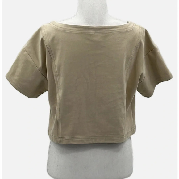 Pilcro Faux Suede Short Sleeve Cropped Tee in Pearl - Size S/M - Picture 5 of 8